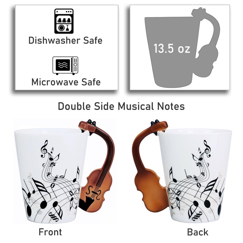 LanHong Violin Coffee Mug Gifts for Musician - 13.5 oz Violin Coffee Cup Violin Stuff Gifts for Music Lovers - Birthday Christmas Music Gift for Men Women - Image 2